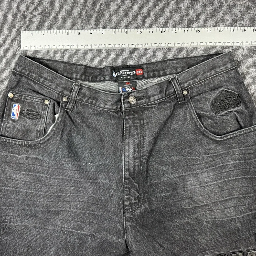 Vintage UNK‎ NBA Denver Nuggets Jeans Men's 38 Black Denim Baggy Hip Hop Pants